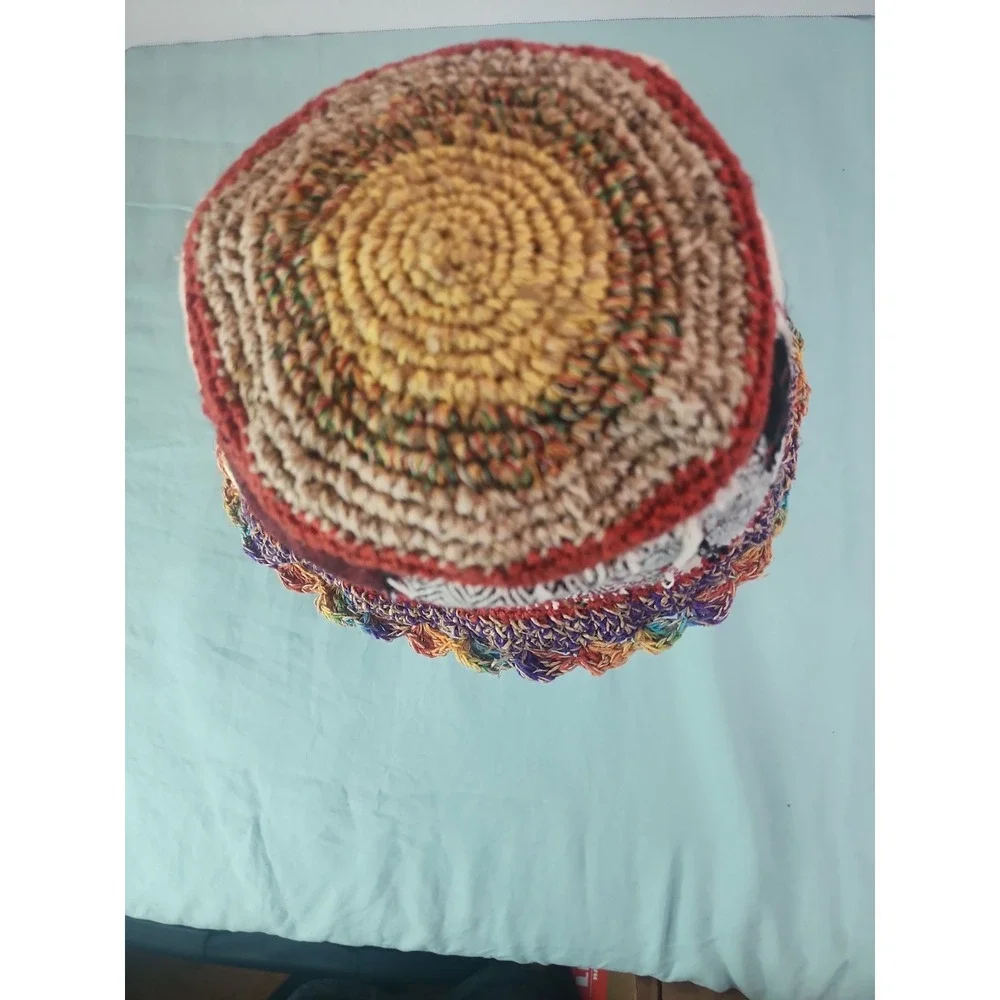 Boho Crochet Patchwork Bucket Hat Hemp Hippie Festival